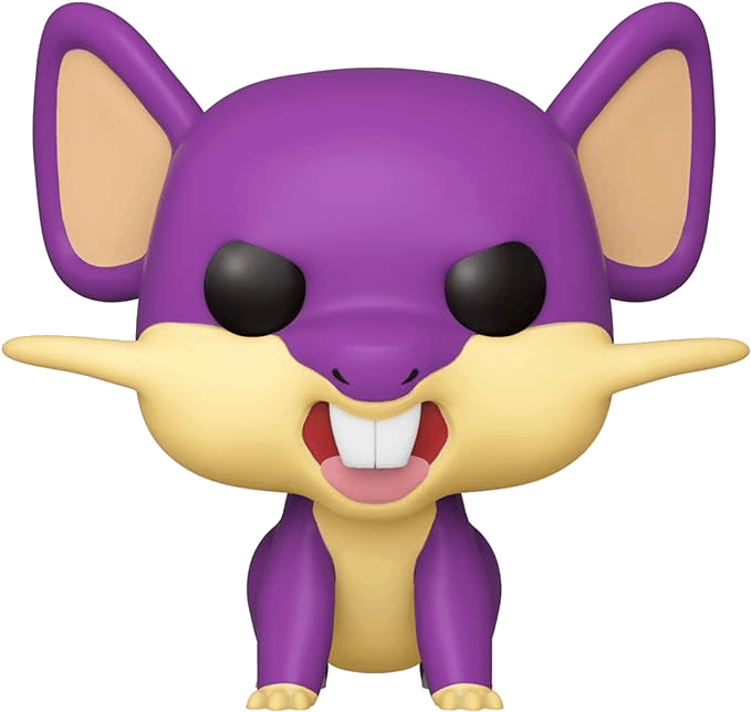 Figura Funko Pop morada de una rata de dibujos animados con vientre amarillo y dientes grandes.