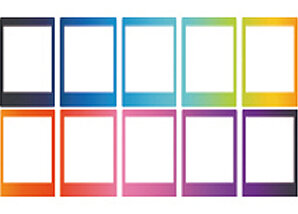 Dziesięć kolorowych ramek do zdjęć.