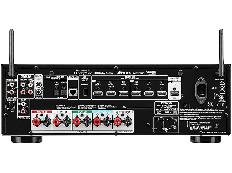 Denon AVC-S670H 5.2 Kanal 750W 8K AV-Receiver Powered by HEOS™, Schwarz; AV Receiver — Foto 2 von 4