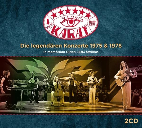 Live-Konzert-Albumcover. Band tritt auf der Bühne auf, darüber ein Logo. Text: Karat, Die legendären Konzerte.