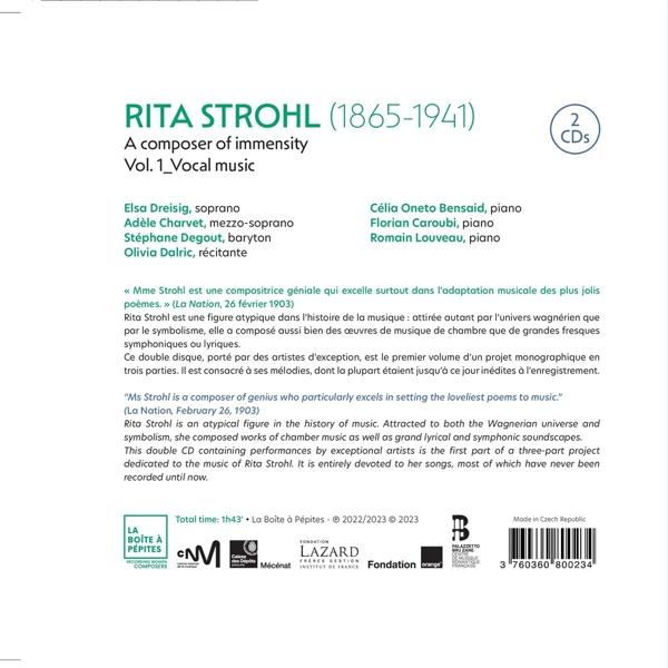 Buchcover mit Text über Rita Strohl. Zeigt eine Liste von Namen und musikalischen Informationen.