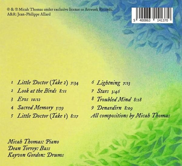 CD-Rückseite mit Songtiteln und Credits auf grün-gelbem Hintergrund.