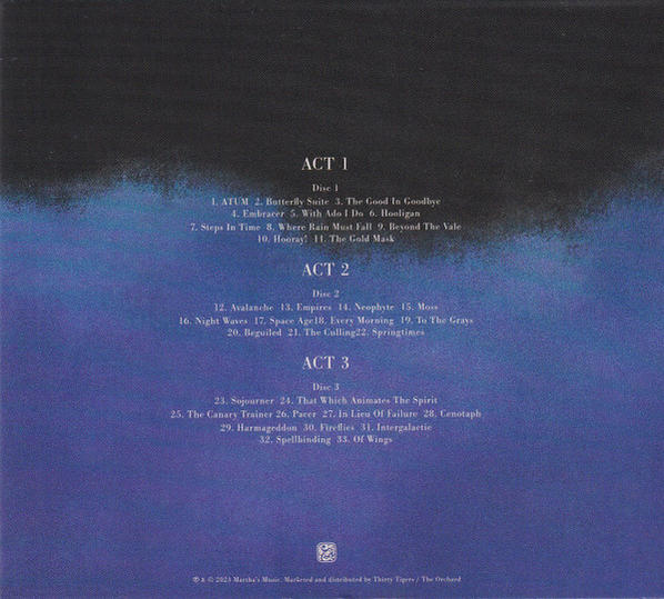 Rückseite eines CD-Covers mit einer in drei Akte unterteilten Titelliste.