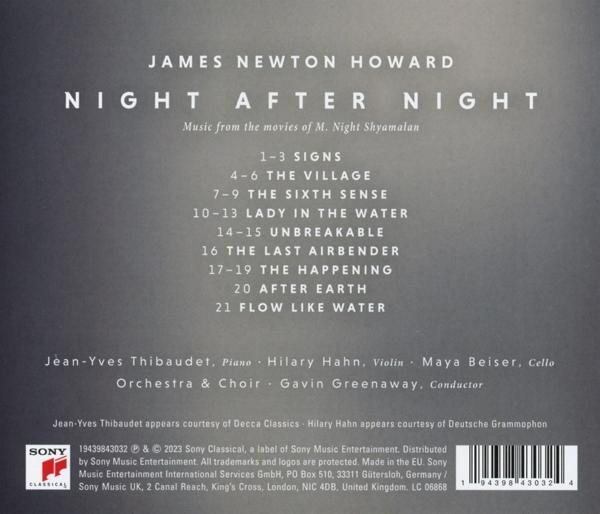 Rückseite einer CD-Hülle mit Text, einschließlich Titel 'Night After Night' und Credits.