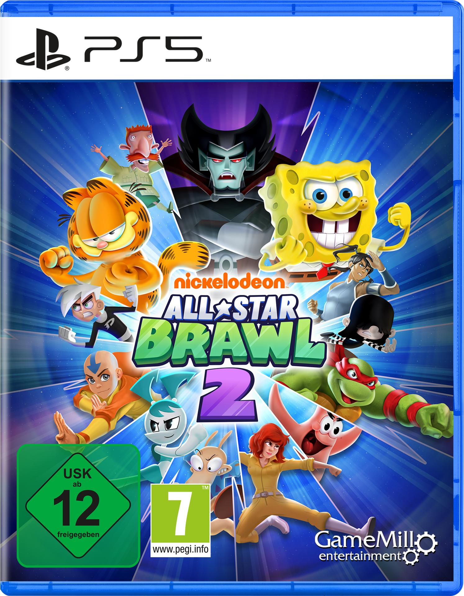 PS5-Spielcover, Nickelodeon All-Star Brawl 2, mit Zeichentrickfiguren.