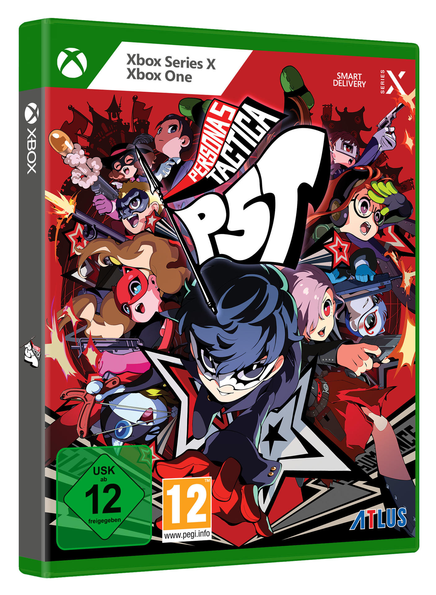 Xbox Series X/Xbox One-Spielcover für Persona 5 Tactica mit Charakterillustrationen.