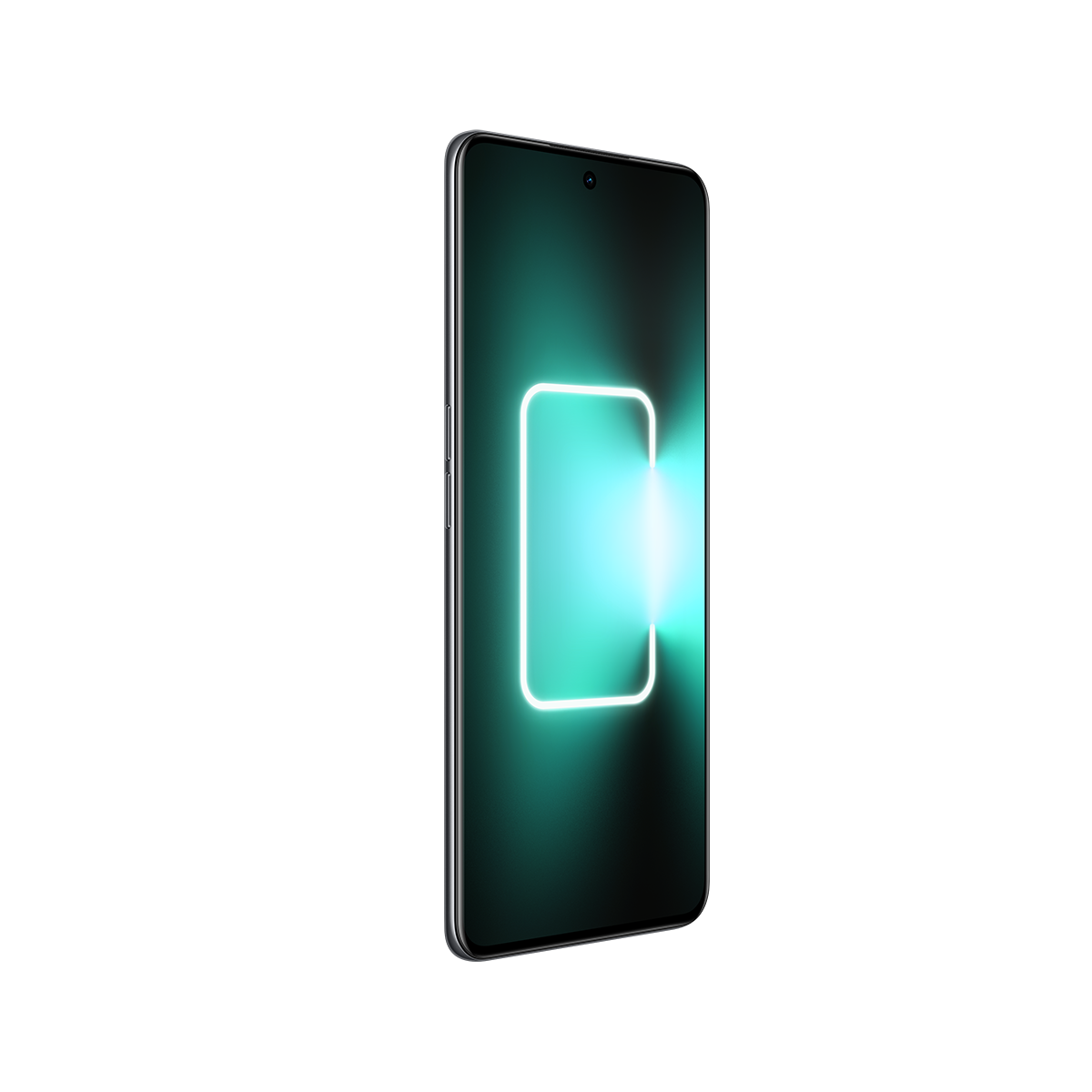 Siyah bir arka plan üzerinde ekranda parlayan dikdörtgen bir ışığa sahip bir akıllı telefon.