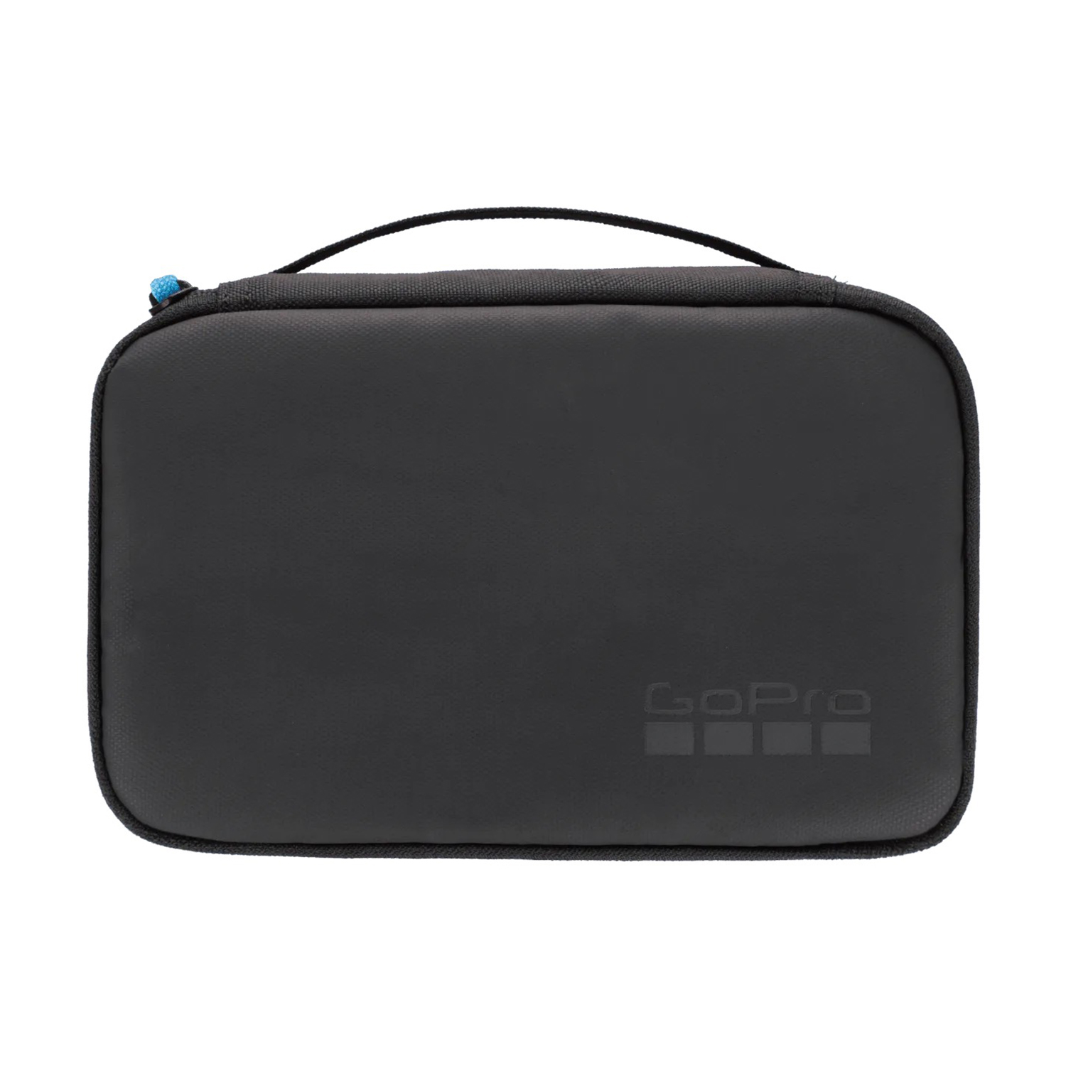 Una custodia per il trasporto GoPro nera con maniglia e il logo GoPro.