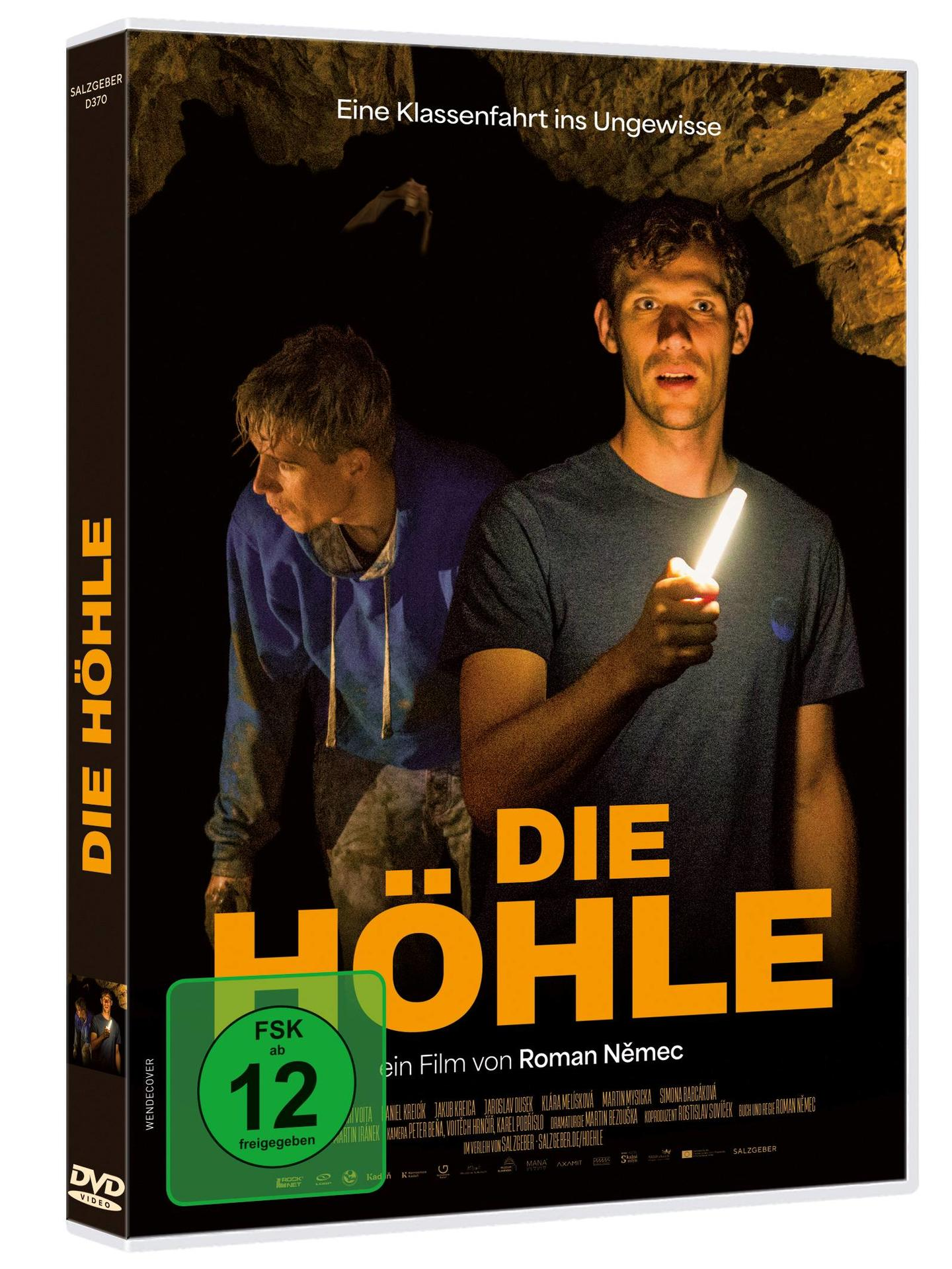 DVD-Hülle eines Films. Zwei Männer in einer Höhle. Der Titel ist in großen orangen Buchstaben.