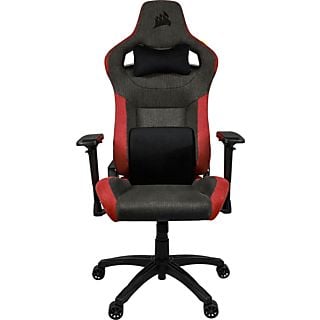 Silla gaming - Corsair T3 Rush, Reposacabezas 4D, Espalda inclinable, Hasta 120 kg, Almohadilla incluida, Rojo