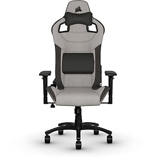 Silla gaming - Corsair T3 Rush, Reposacabezas 4D, Espalda inclinable, Hasta 120 kg, Almohadilla incluida, Gris