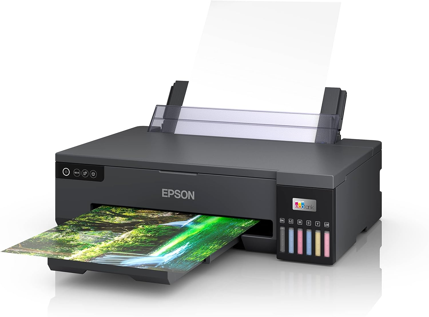Impresora Epson imprimiendo una imagen de una escena de cascada.