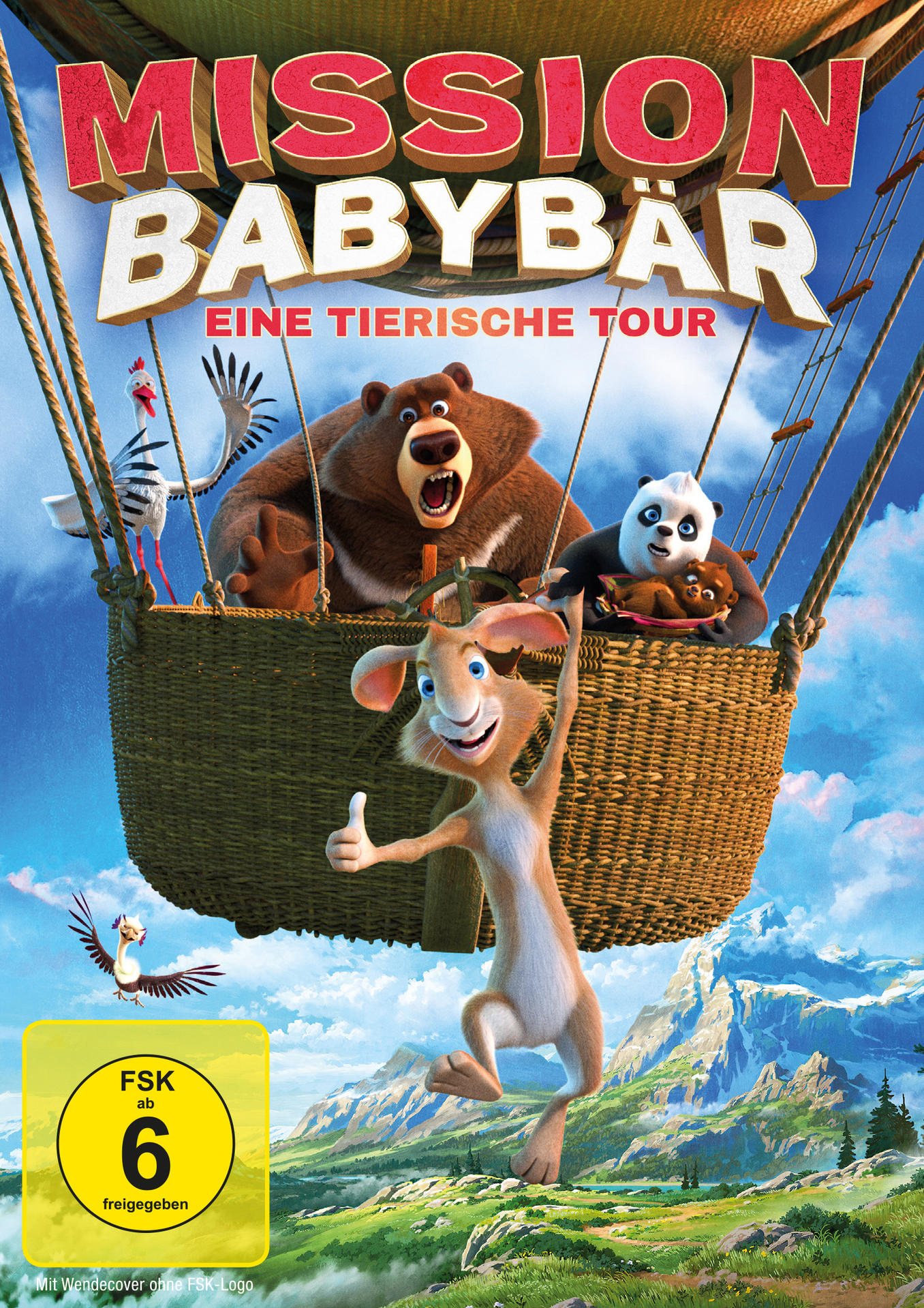 Filmplakat: Animierter Bär, Panda und Hase in einem Heißluftballon.