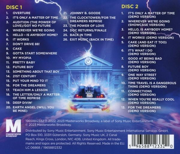 Back to the Future Soundtrack-Album. Das Cover zeigt einen DeLorean vor einer Uhr.