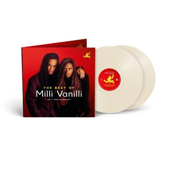 Vinyl-Albumcover von Milli Vanilli mit zwei Schallplatten.