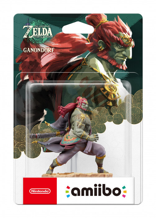 Pudełko Amiibo dla Ganondorfa z Legend of Zelda. Widoczna jest jego figurka, a opakowanie jest przezroczyste.