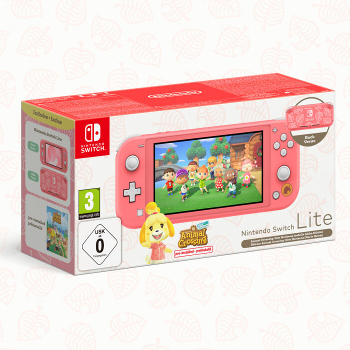 Pudełko różowej konsoli Nintendo Switch Lite z widocznym ekranem gry.