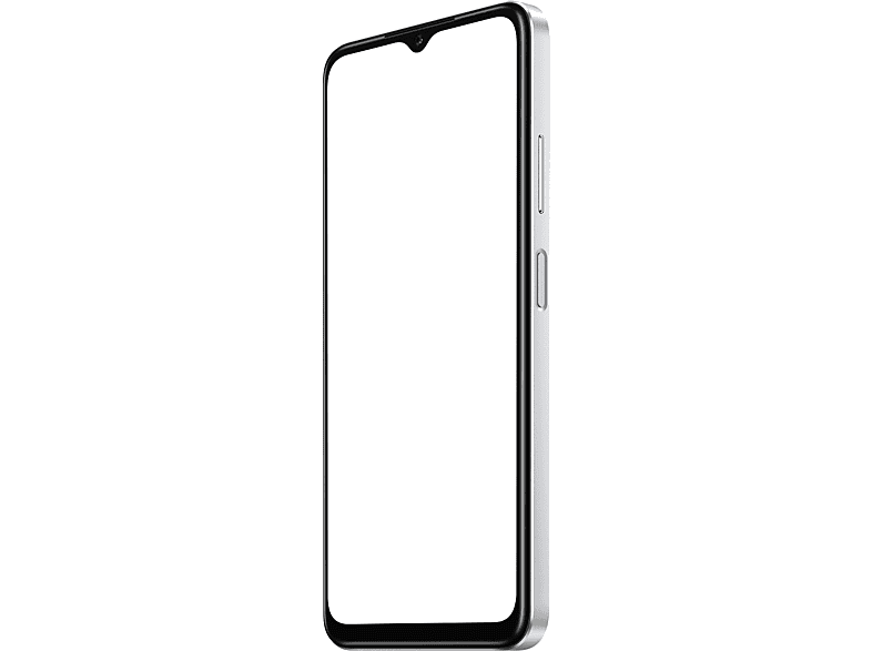 Akıllı telefon, gümüş çerçeve, beyaz ekran. Açılı g örünüm, siyah arka plan.