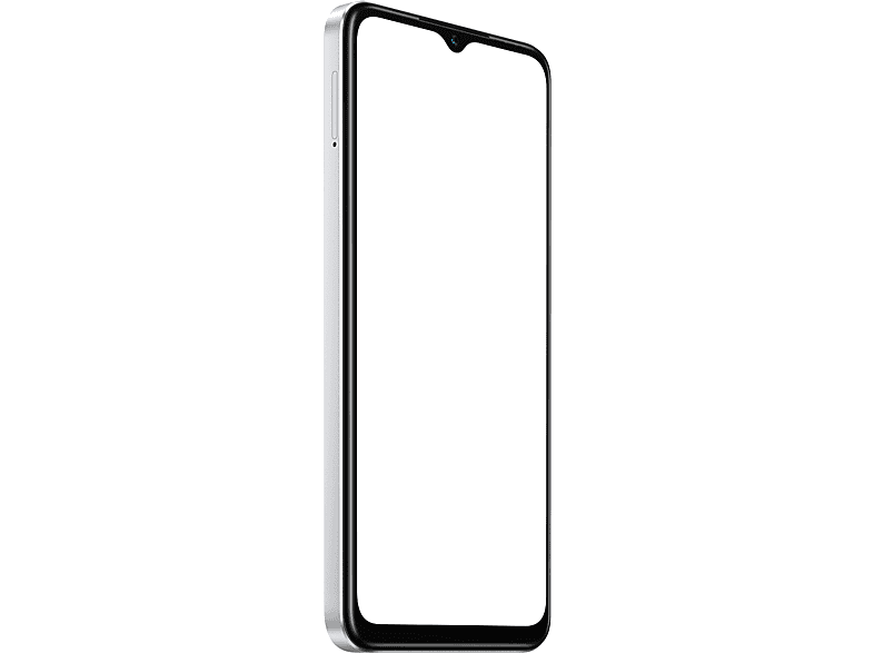 Beyaz ekranlı bir akıllı telefon, siyah bir arka plan üzerinde yandan görünüm.