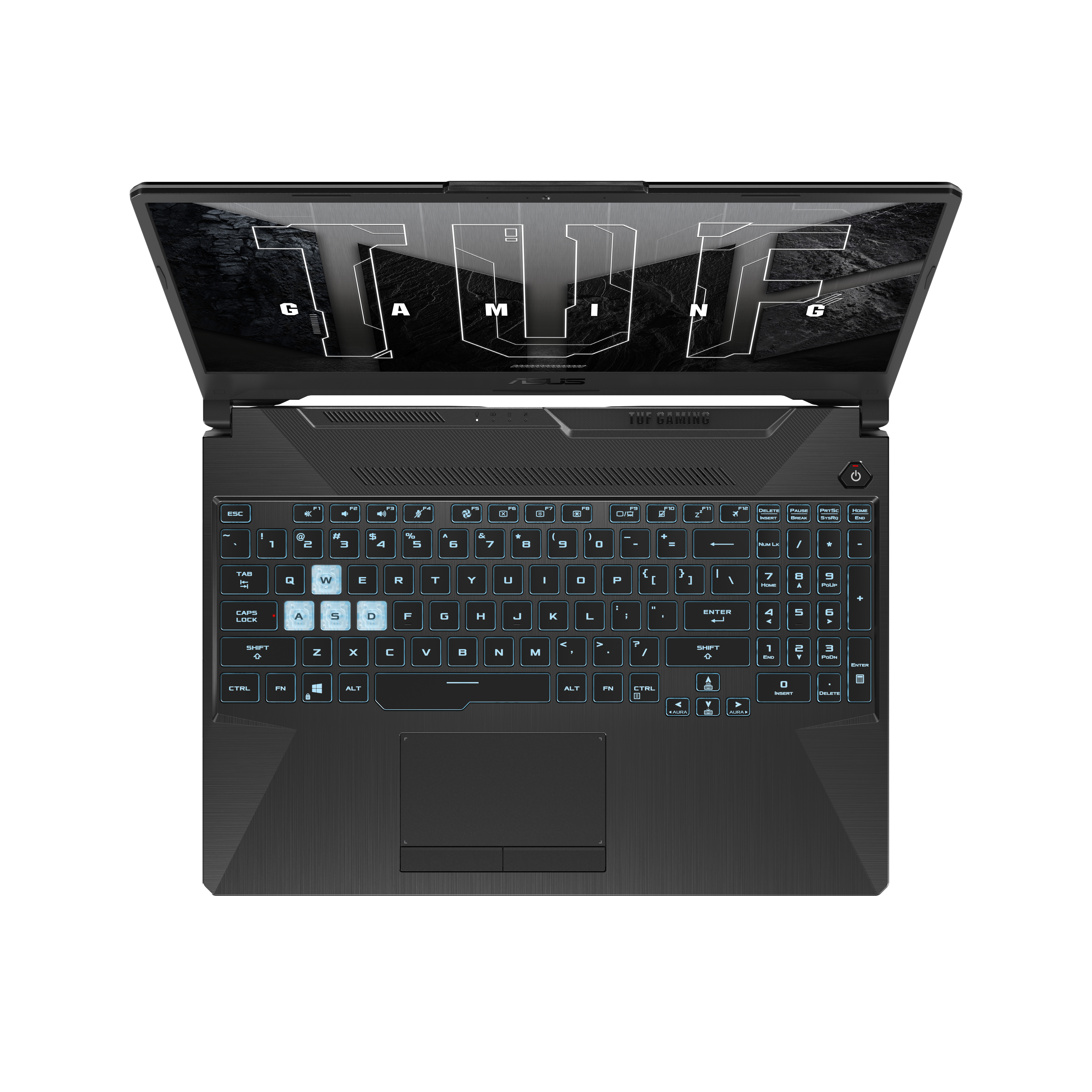 Ordenador portátil negro con la tapa abierta, mostrando un teclado negro y una pantalla.