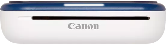 Kis fehér és kék Canon nyomtató, látható Canon logóval.