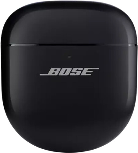 Schwarzes Bose-Ohrhörer-Ladeetui mit Bose-Logo auf der Vorderseite.