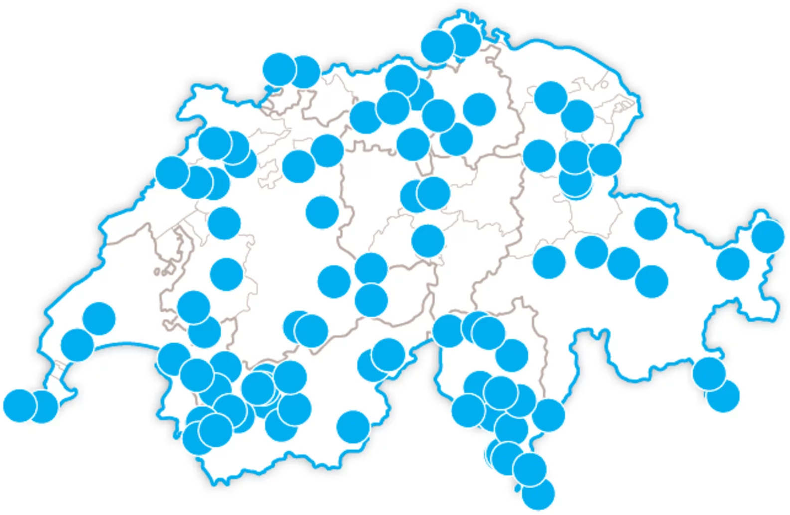 Mappa della Svizzera con indicatori circolari blu.