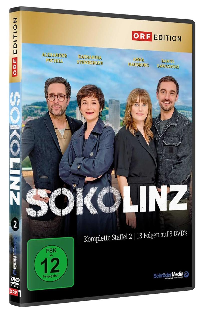 Eine DVD-Box von SOKO LINZ mit Schauspielern auf dem Cover. Die Box hat ein ORF-Edition-Logo.