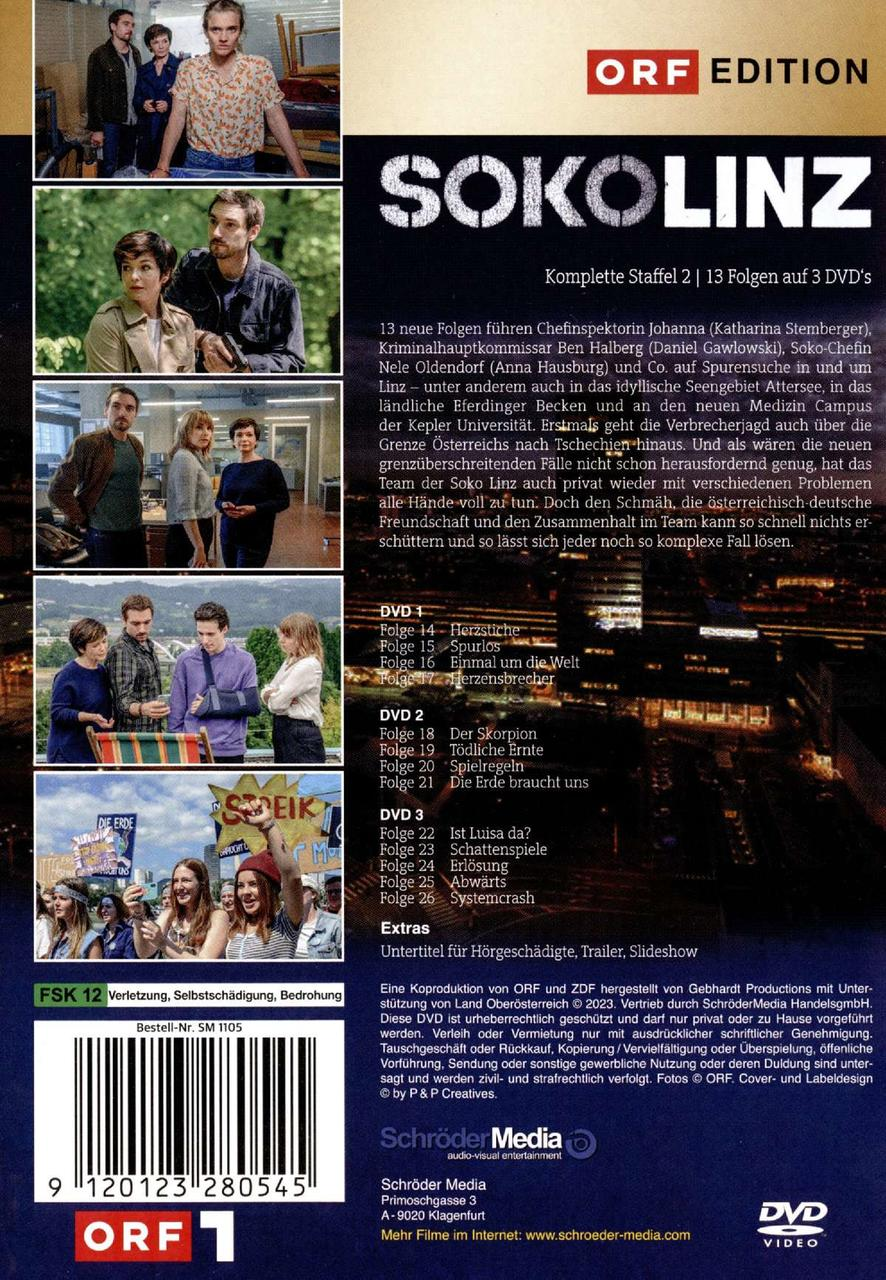 Eine DVD-Box mit der Rückseite, die Bilder der Darsteller und eine Zusammenfassung des Inhalts der Show zeigt.