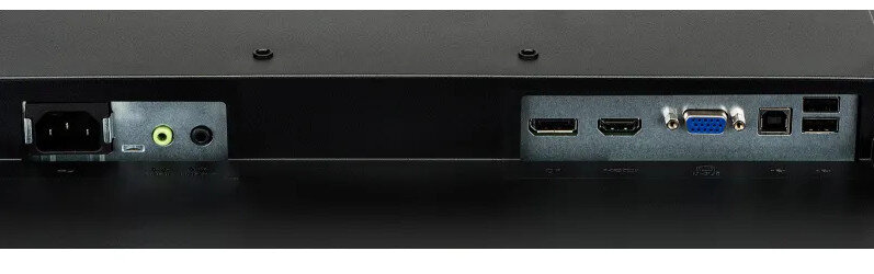 Tył monitora przedstawia porty zasilania, audio, HDMI, VGA i połączenia USB.