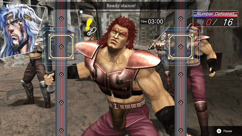 Videogame scène met vechtende personages en UI-elementen.