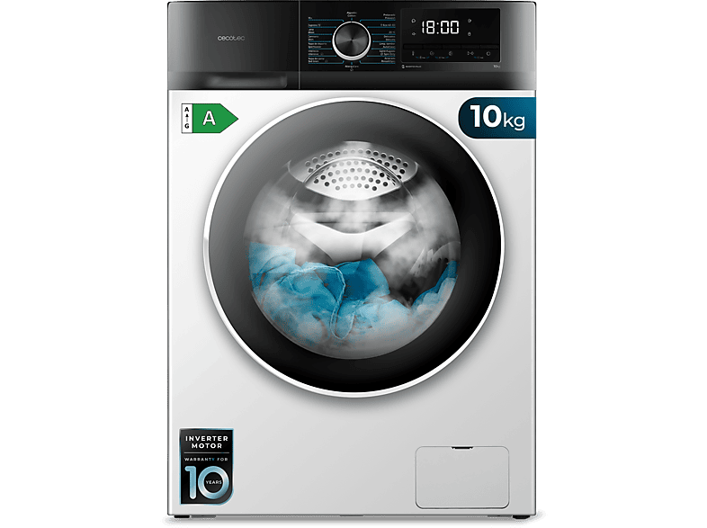 REACONDICIONADO Seminuevo(*) Lavadora carga frontal - Cecotec Bolero DressCode 10500 Inverter A, 10kg, 1400 rpm, Motor Plus, Lavado con vapor