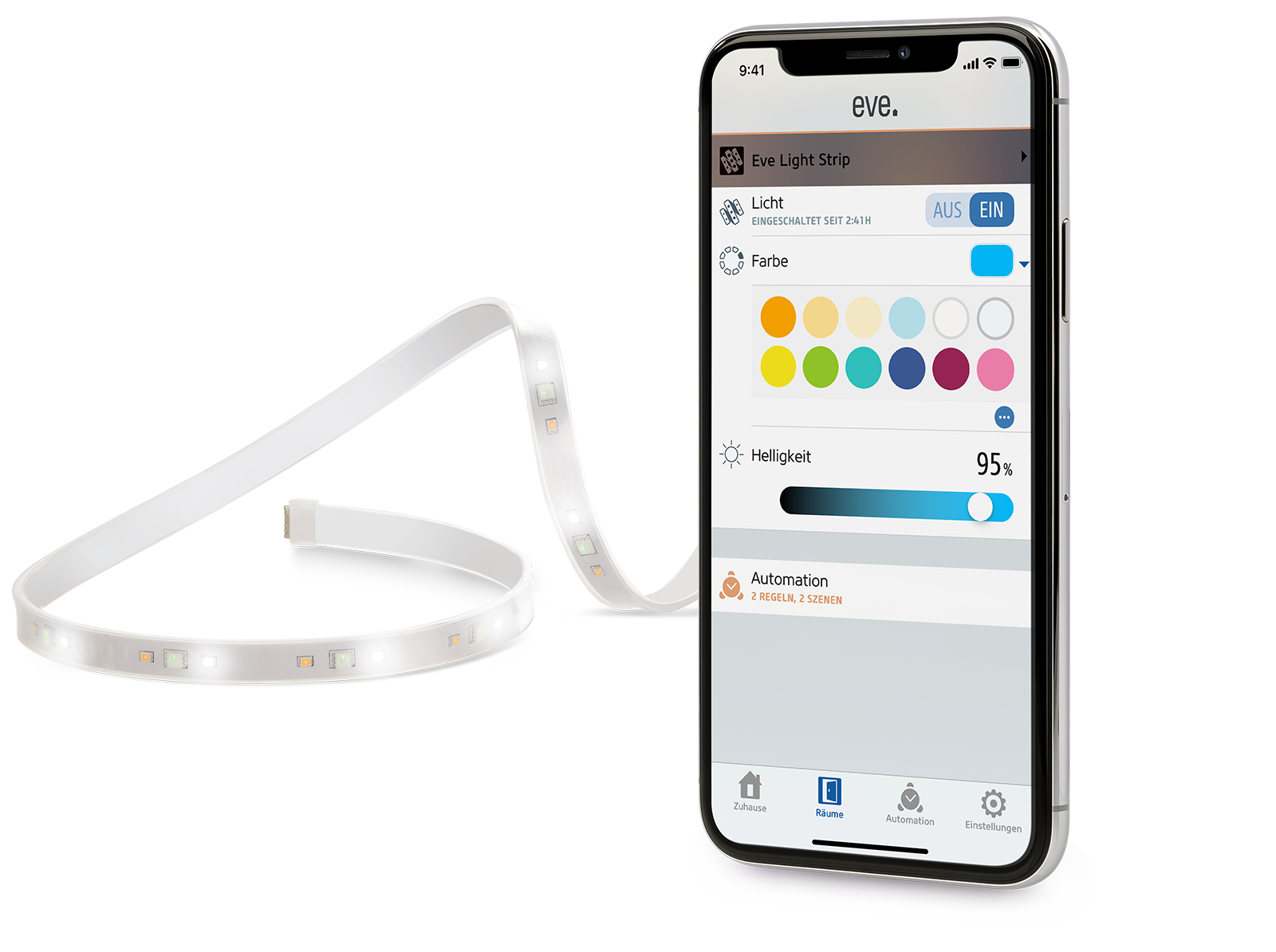 Tira LED - Eve Light Strip, 2 metros, Wifi, Para iPhone o iPad, Ajuste automático, Luz blanca y de colores
