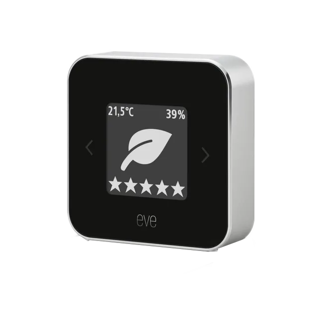 Sensor de calidad del aire - Eve Room, Compatible con IOS, Calidad del aire, temperatura y humedad, Negro y Gris