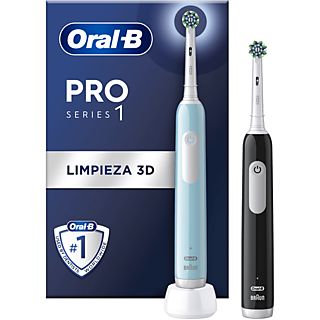Cepillo eléctrico - Oral-B Pro Series 1, Pack Doble, Tecnología 3D, Sensor de presión, Negro y turquesa