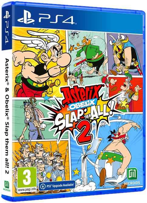 PS4 gamecover voor 'Asterix & Obelix Slap them all! 2' met cartoonkarakters.