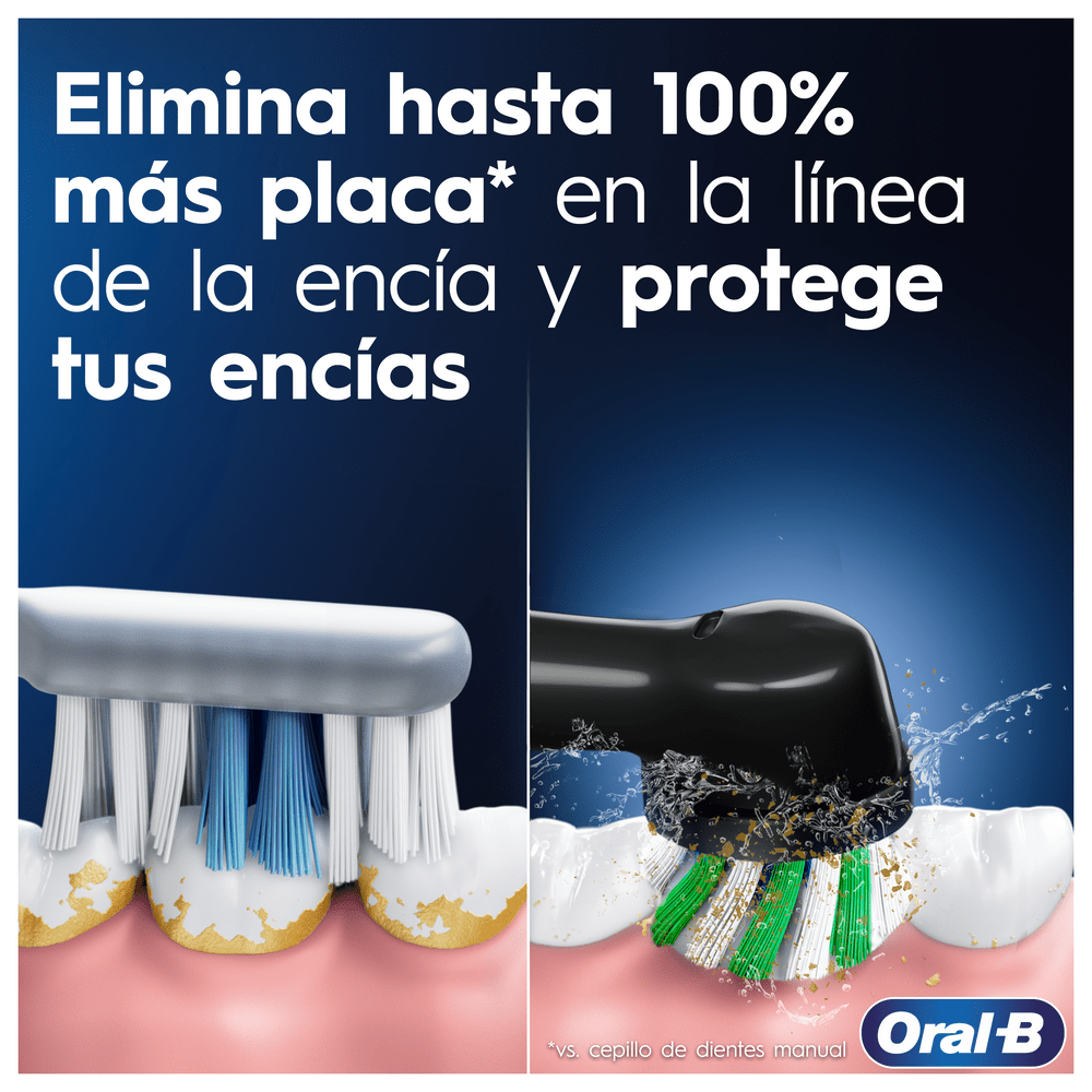 Cepillo de dientes limpiando dientes con texto sobre placa.