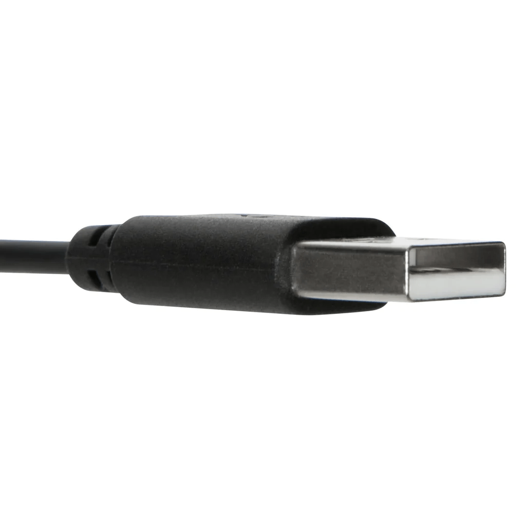 Un cable USB negro con un conector USB-A.