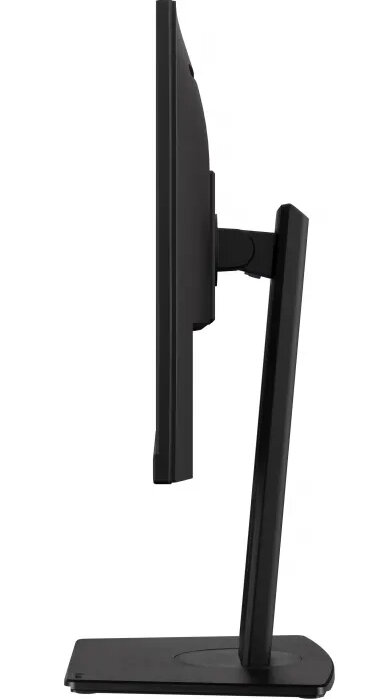 Czarny monitor komputerowy ze stojakiem, widok z boku.