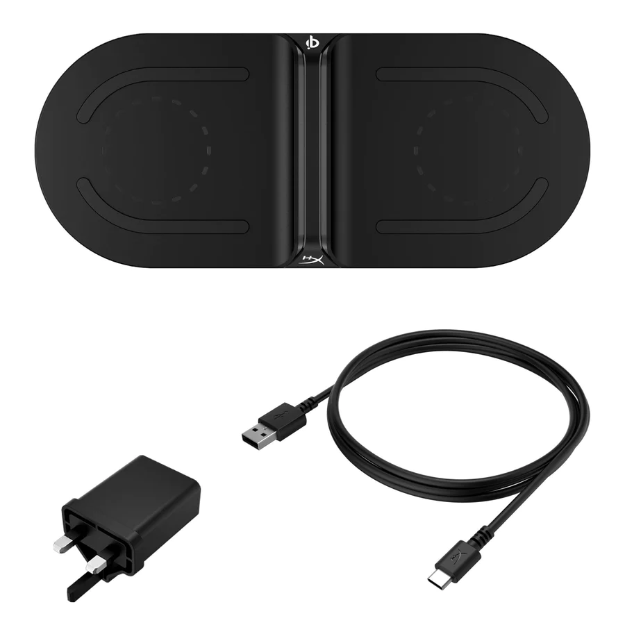 Cargador - HyperX ChargePlay Base, Carga inalámbrica, Compatible con 2 dispositivos para Qi, Adaptador pared CA, Negro