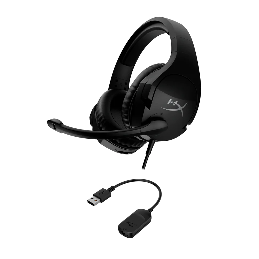 Auriculares gaming - HyperX Cloud Stinger S, Sonido envolvente virtual 7.1, Micrófono cancelación de ruido, Negro