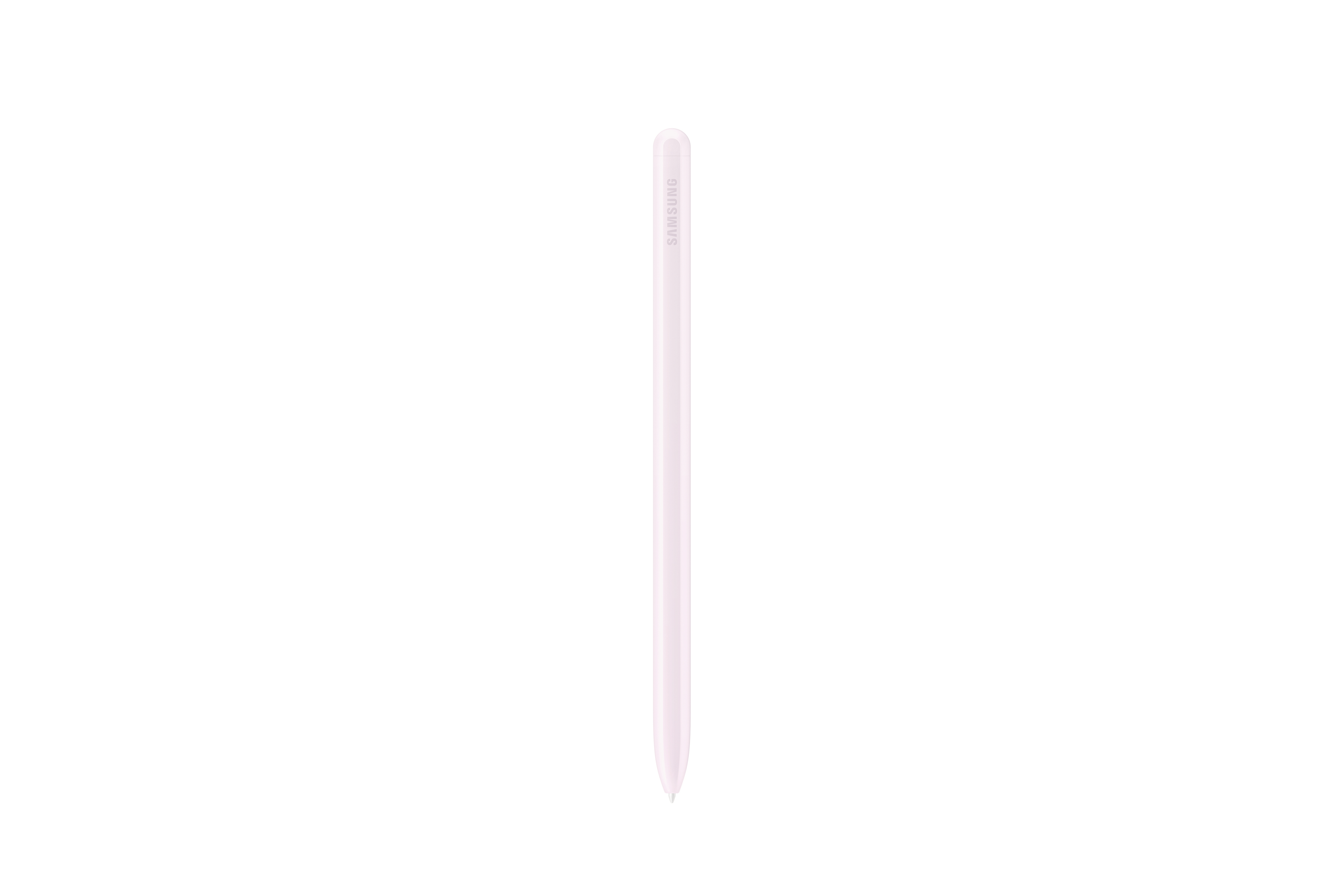 Ein rosa Eingabestift, der auf weißem Hintergrund aufrecht steht.