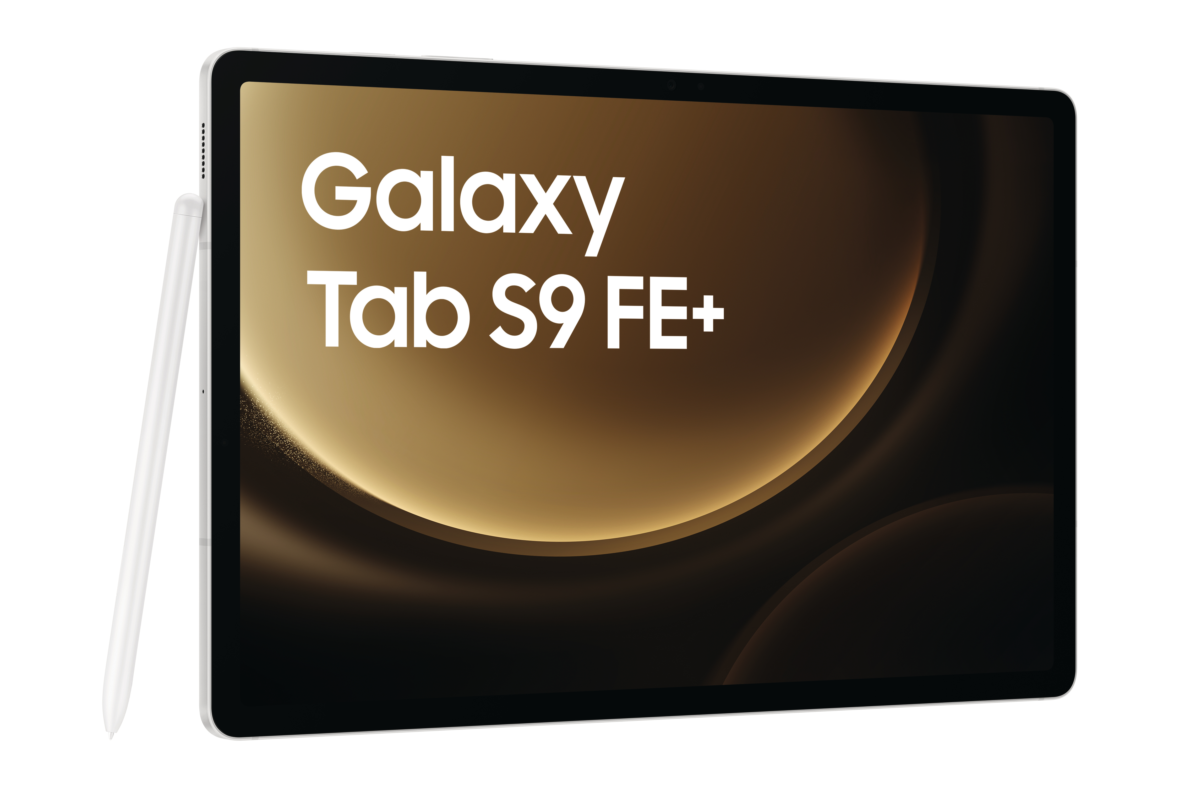 Samsung Galaxy Tab S9 FE+ Tablet und S Pen Stift auf weißem Hintergrund.