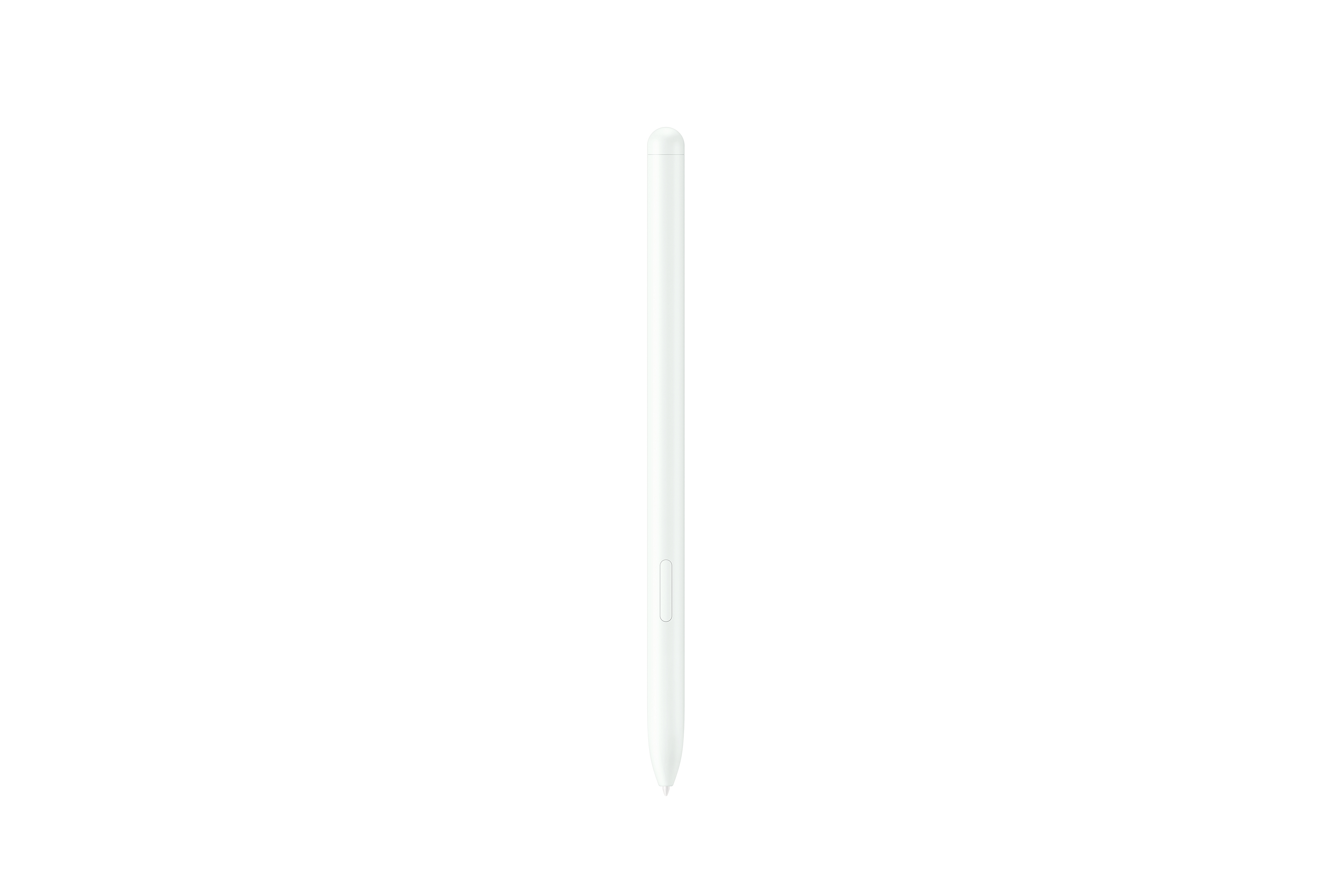 Ein weißer Stift steht aufrecht vor einem schlichten, weißen Hintergrund.