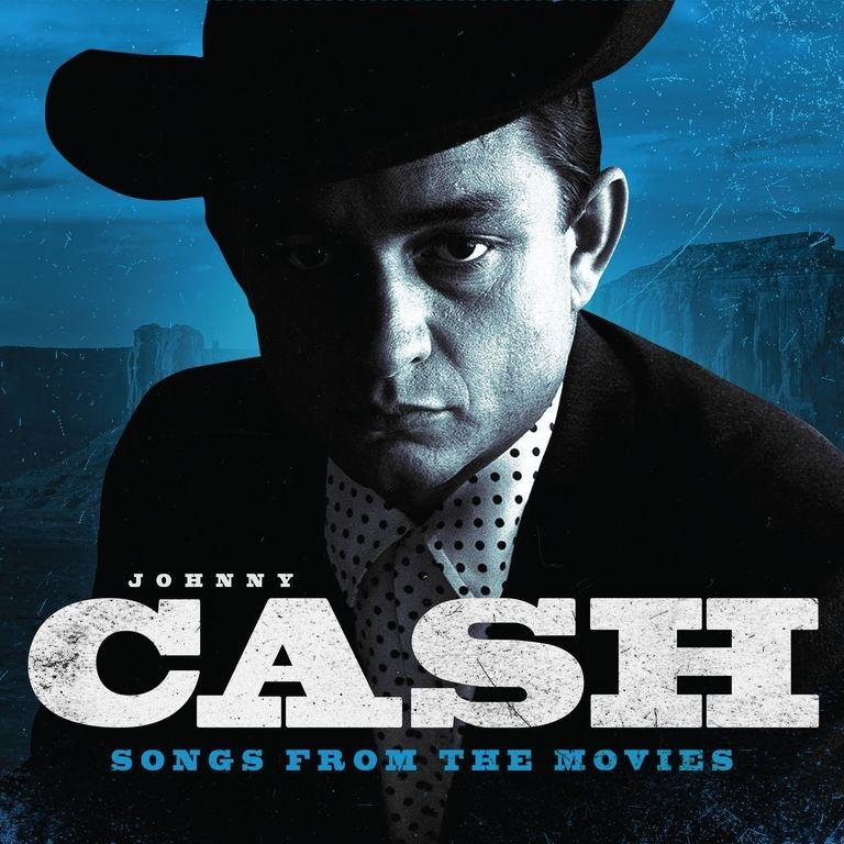 Johnny Cash album borítója. Fekete kalapot és öltönyt visel. A cím: 'Cash, Songs From The Movies'.