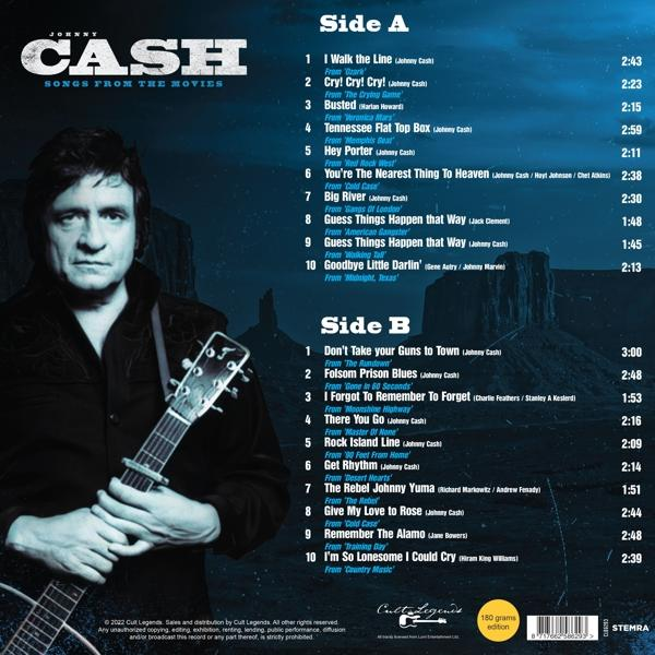 Johnny Cash album borító. Cash gitárral, a hátoldalon dalszövegek.