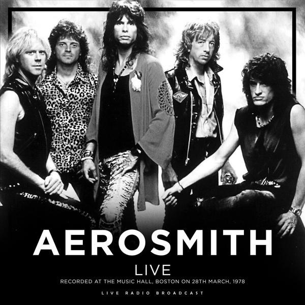 Az Aerosmith együttes tagjai fekete-fehér képen.