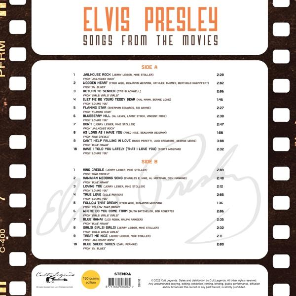 A lemez címkéje az Elvis Presley filmekből származó dalok listájával.