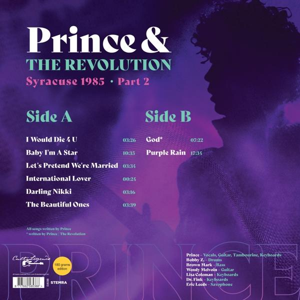 A Prince & The Revolution - Syracuse 1985 Part 2 album borítója. A dalok listája a lejátszási idővel.