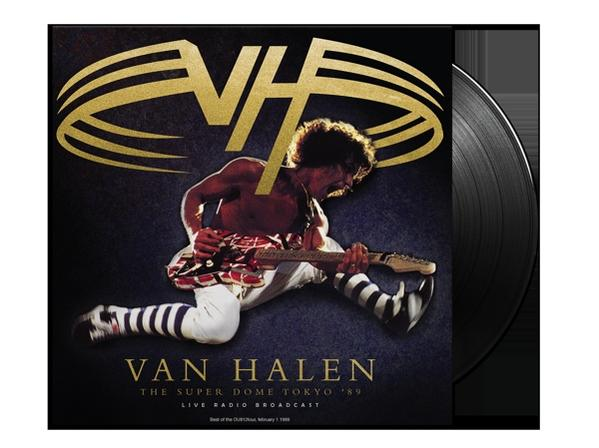 Van Halen album borító. Zenész gitározik, fekete bakelit lemez jobbra.